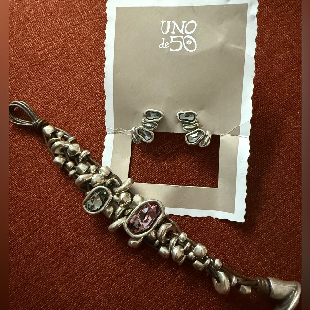 Uno de 50 Silver & Swarovski Crystal Earring & Bracelet Set